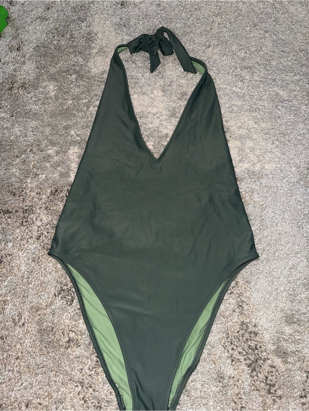 aerie Dark Green Halter One-Piece Swimsuit